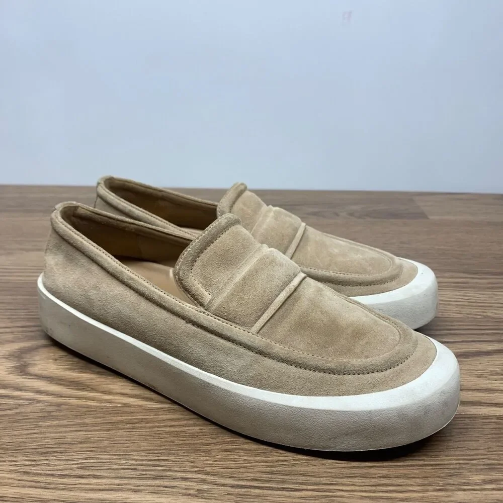 Vince Women's Dune Beige Tan Ghita Suede Slip-On Platform Loafer Shoes Size 7‎